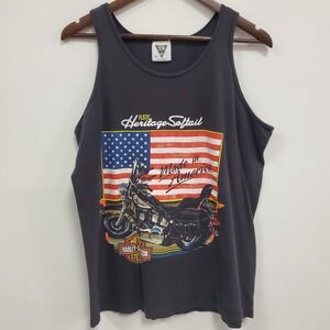 Vintage SSI Mens Graphic Print Harley Tank Size L Faded Black 90S Biker Summer